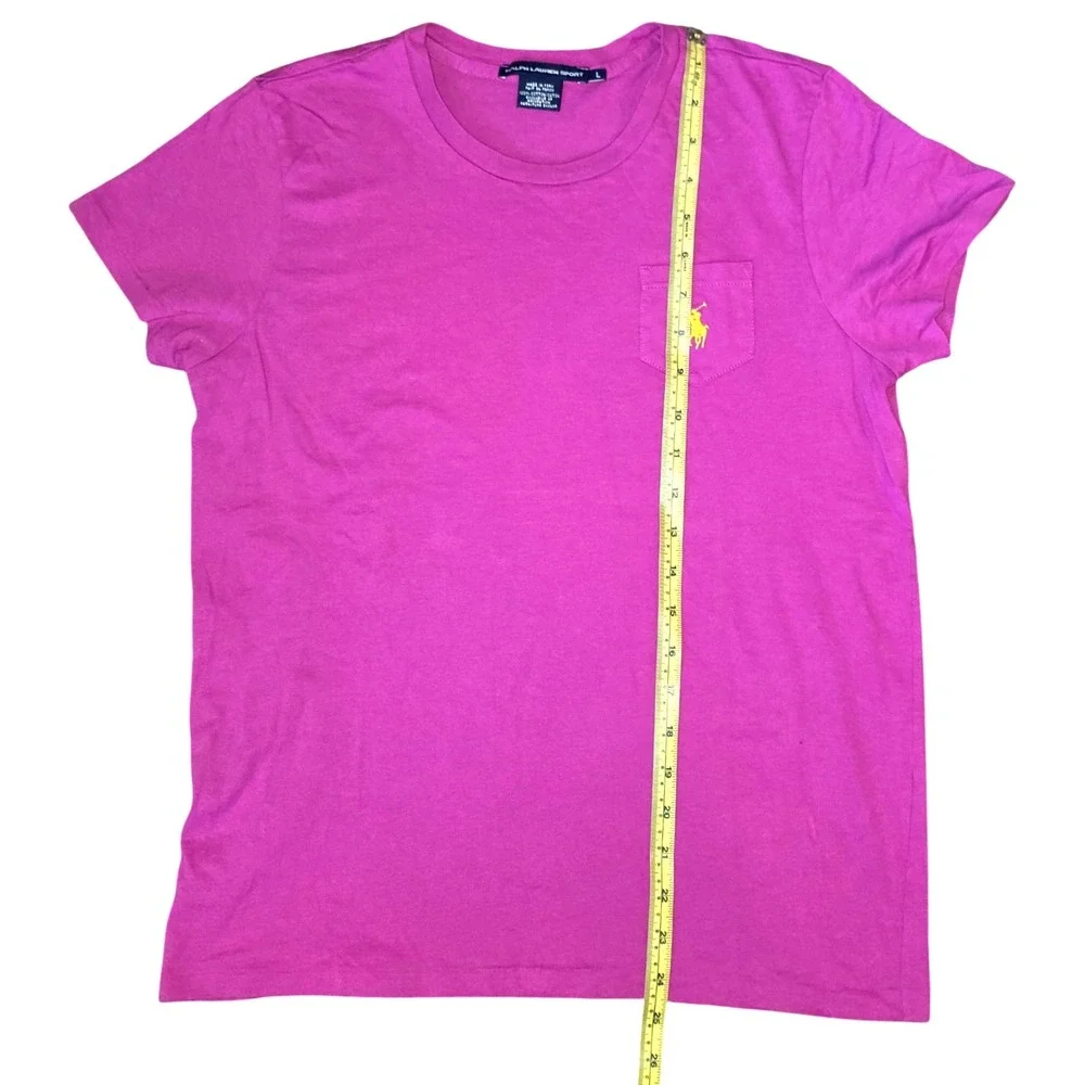 Ralph Lauren Sport Top Women's T-Shirt Short Sleeve Pink Pony Pocket - Picture 3 of 6